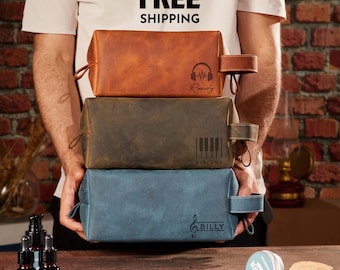 Personalized Musician Dopp Kit: Custom Leather Music Lover Toiletry Bag, Full Grain Leather Musician Travel Case