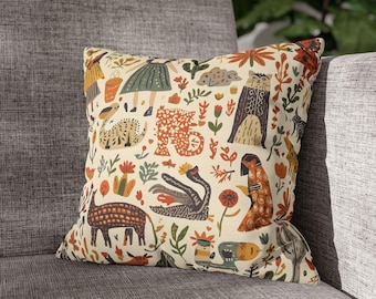 Whimsical Folk Art Throw Pillow: Indie Home Decor Cushion