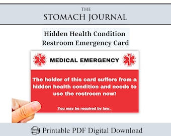 Versteckte Gesundheit Badezimmer Notfallkarte druckbar, Restroom Entschuldigungskarte, Toilettenpause, medizinisch, für Schule & Arbeit, Print At Home