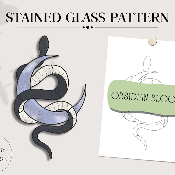 Stained Glass Snake and Moon Pattern Template, PDF Digital Download, DIY Decor, Gothic Nature, Hobby License, Window Hangings, Witch Rat