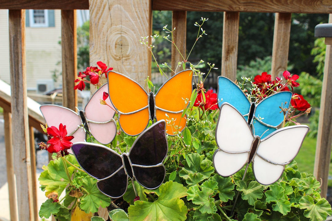 Stained Glass Butterfly Garden Stake, Handmade Nature Cottage Core