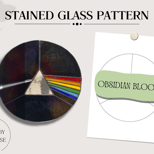 Pink Floyd Buntglas-Mustervorlage, digitaler PDF-Download, DIY-Dekor, Hobby-Lizenz, Dark Side of The Moon Suncatcher, Album-Cover-Kunst