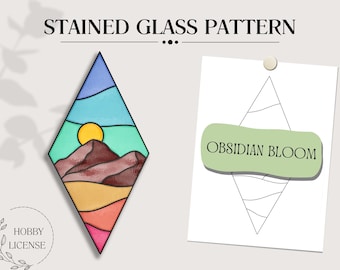 Stained Glass Pattern Template, PDF Digital Download, DIY Decor, Hobby License, Sunset Modern Mountain Range Nature, Diamond Window Hangings