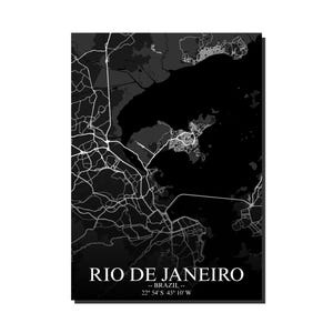 Cartaz com o mapa do Rio de Janeiro, Brasil, arte minimalista para parede da cidade, mapa de rua em preto e branco, decoração sul-americana