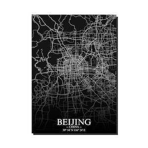 pekingen China Karte Poster, minimalistische Stadt Wandkunst, schwarz-weiße Straßenkarte, chinesische Wohnkultur