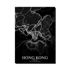 Hong Kong Karte Poster, minimalistische Stadt Wandkunst, schwarz-weiße Straßenkarte, modernes chinesisches Dekor