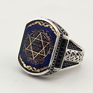 Seal of Solomon Blue Ring, King Solomon Jewelry, Religious Gifts For Men,925 Sterling Silver Handmade Ring, Father&#39;s day gift, Memorial Gift