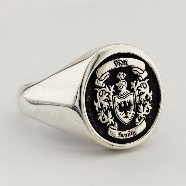 Unique Heraldic Family Crest Ring, Custom Silver Signet Ring, Graduation Ring, Wax Seal Ring, Traditional Personalized Coat of Arm Ring