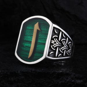 Arabisch Alif Männer Ring, arabischer Buchstabe Ring, Islamischer Buchstabe Ring für Männer Arabisch Alif Männer Benutzerdefinierte Schmuck Grün Emaille Ring Muslimischen Geschenk