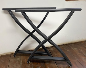 Wrought Iron X-Shaped Table Legs – Sturdy Pair Model XLinea – Industrial Design L45 x H71 cm – Made in Italy