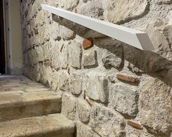 40x40 White Solid Wood Handrail, Custom-Made, 50-400 cm – Handrail for Internal Stairs – Handcrafted in Italy