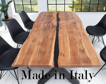 Solid wood dining table 200 cm, in oak wood and metal, rare item, limited production of pieces - 100% made in Italy