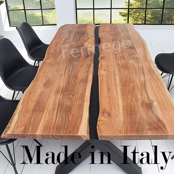 Solid wood dining table 200 cm, in oak wood and metal, rare item, limited production of pieces - 100% made in Italy
