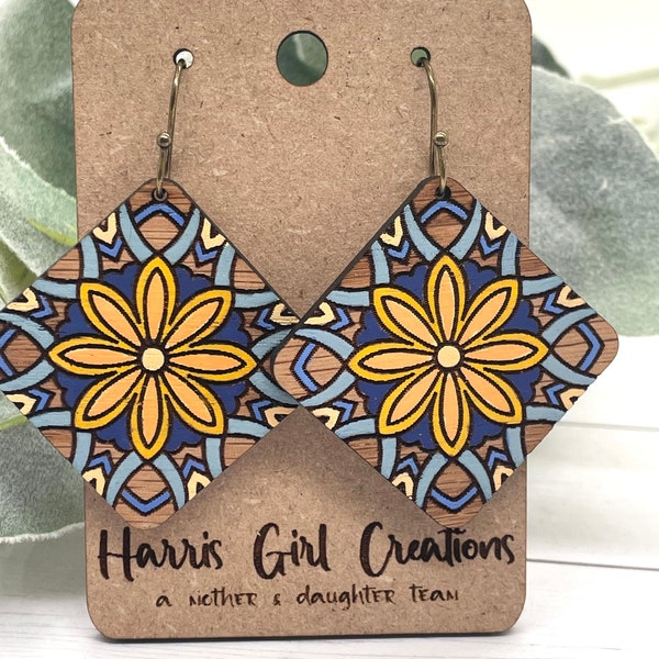 Flower Quilt Drop, SVG Laser Earring, Glowforge Digital Files, Laser Cut Files, Spring Geometric Earring, All Occasional Earring, mother day