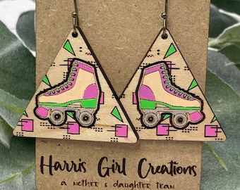 Retro Rollerskate Earring, 80s vibe earring, svg design files, Glowforge svg files, pdf laser designs, roller skating earrings, 90s kids