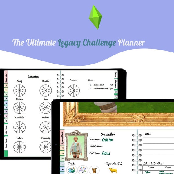 SIMS 4 Digital Planner | Legacy Challenge Tracker | Instant Download | Notability / Goodnotes Template