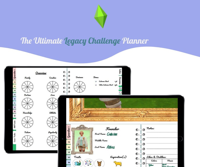 SIMS 4 Digital Planner Legacy Challenge Tracker Instant Download Notability / Goodnotes Template ...