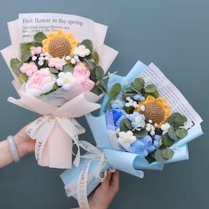 Afgewerkte gebreide bloemen Zonnebloemen Gehaakt boeket gebreide bloemen Valentijn Moederdag Verjaardagscadeaus