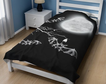 Goth Bat Throw Blanket | Gothic Decor | Throw | Vampire Bat Blanket | Gothic Bedroom | Dark Cottagecore | Gothic Bedding | Horror Aesthetic