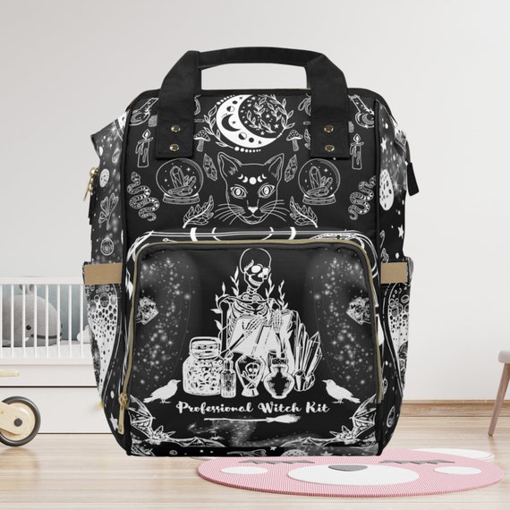 Goth Moth Diaper Bag Backpack Celestial Witchy Goth Baby Shower Gift Idea Insulated Travel Bottle Cooler Boho Moms Dads New Parents Newborn