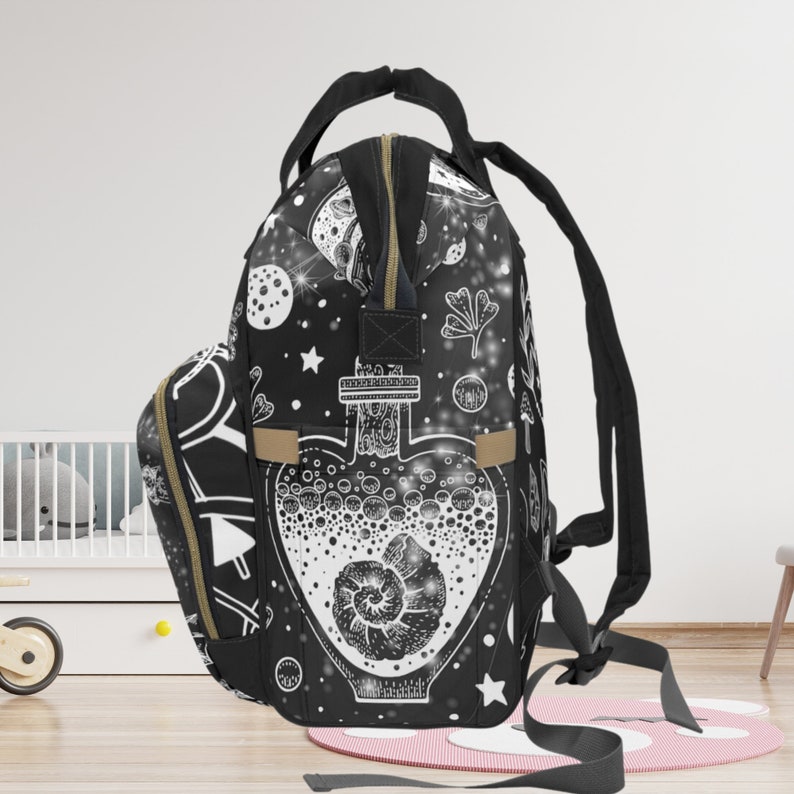 Goth Moth Diaper Bag Backpack Celestial Witchy Goth Baby Shower Gift Idea Insulated Travel Bottle Cooler Boho Moms Dads New Parents Newborn