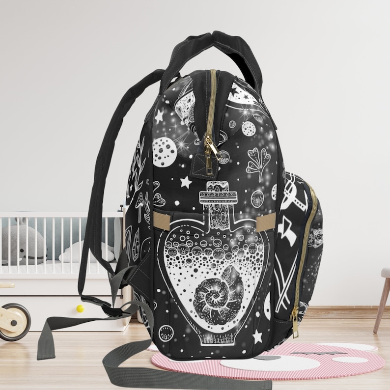 Goth Moth Diaper Bag Backpack Celestial Witchy Goth Baby Shower Gift Idea Insulated Travel Bottle Cooler Boho Moms Dads New Parents Newborn