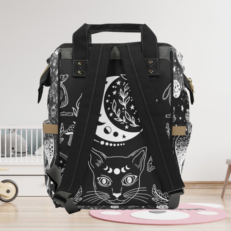 Goth Moth Diaper Bag Backpack Celestial Witchy Goth Baby Shower Gift Idea Insulated Travel Bottle Cooler Boho Moms Dads New Parents Newborn