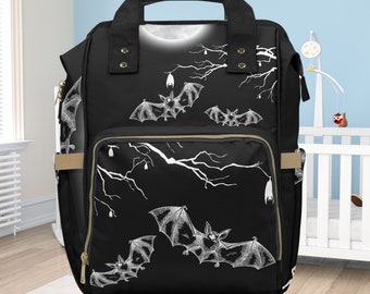 Goth Bats Diaper Bag | Diaper Backpack | Gothic Diaper Bag | Bats and Moon Diaper Bag | Witchy Diaper Bag | Horror Aesthetic Bag