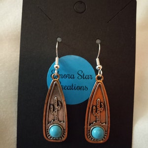 Silver  cactus and turquoise earrings