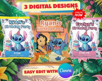 Papierki na chipsy na imprezę urodzinową Lilo i Stich (do pobrania w wersji cyfrowej)