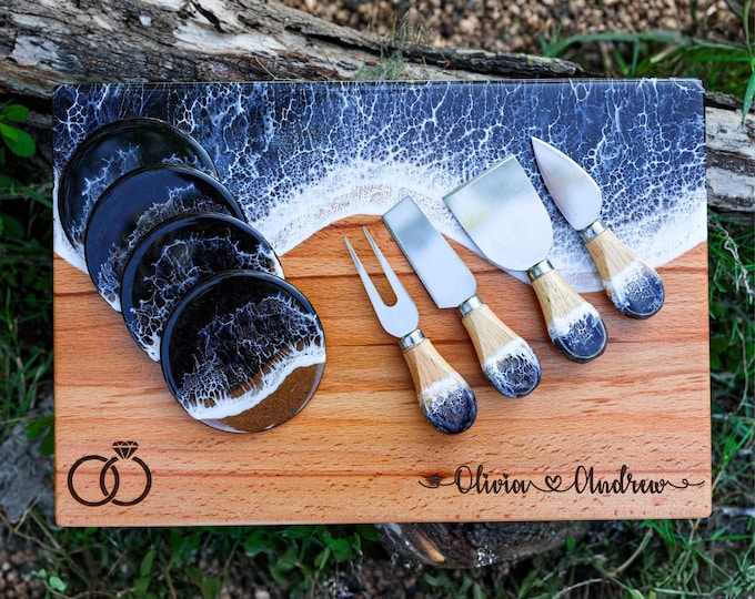 Personalized Resin Charcuterie Board: Wedding Engagement Gift For Couple Unique