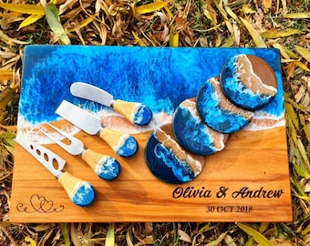 Custom Resin Charcuterie Board: Beach Theme Personalized Cutting Board