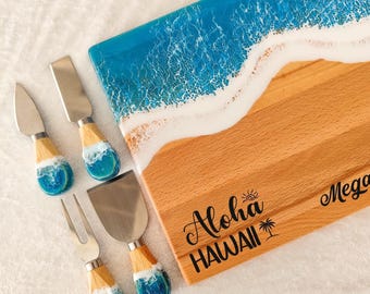 Custom Hawaii Cutting Board: Hawaiian Couples Gift Basket