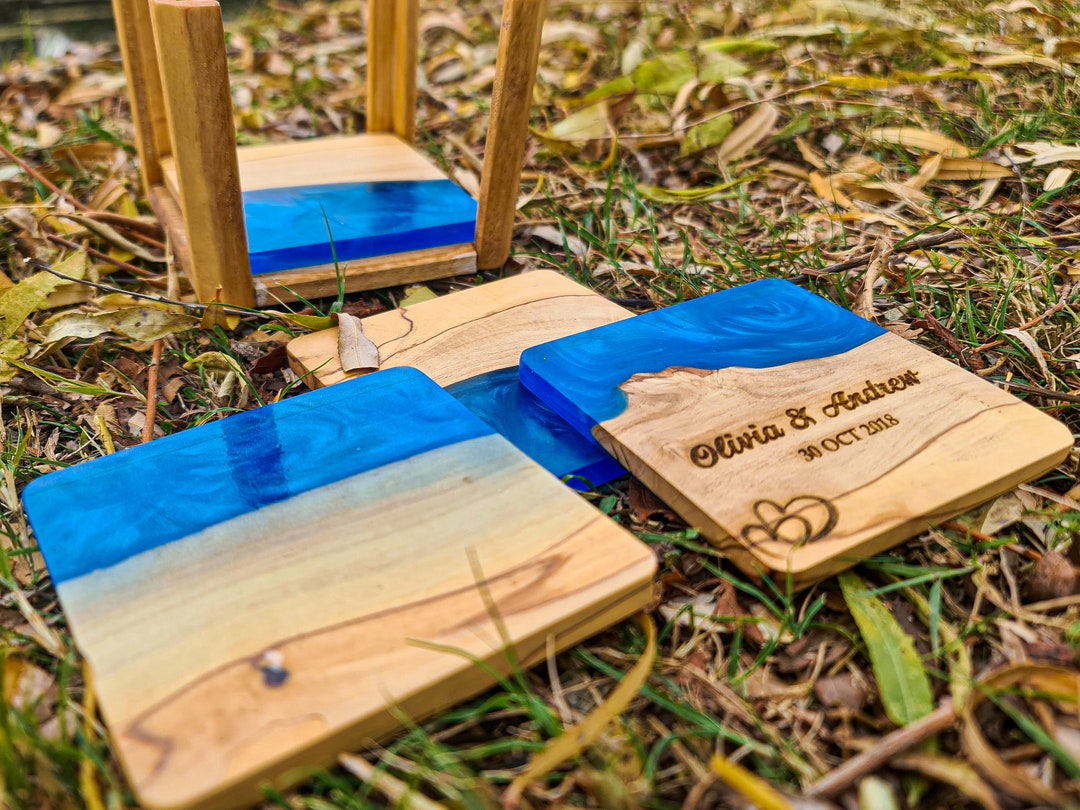 Personalized Engraved Resin Wooden Coasters, Custom Wood Coasters, Bulk