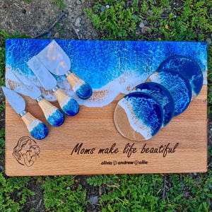 Custom Resin Charcuterie Board Personalized, Wooden Epoxy Custom Cutting Board for Mom Gift, Unique Mother Day Gift Idea