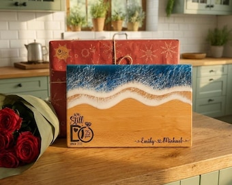Personalized 25th Wedding Anniversary Gift for Couples, Ocean Resin Keepsake Board Celebrating 25 Years