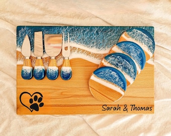 Personalized Dog Mom Christmas Gift, Ocean Resin Charcuterie Board for Women Who Love Dogs