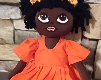 Black Doll African America Handmade Rag Doll with Curly Hair 14in/ 35cm FREE DHL SHIPPING