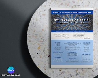 Editable Canva Template, Church Bulletin, Catholic Bulletin, Digital Download, Christian Bulletin, Bulletin Template, Church Handout