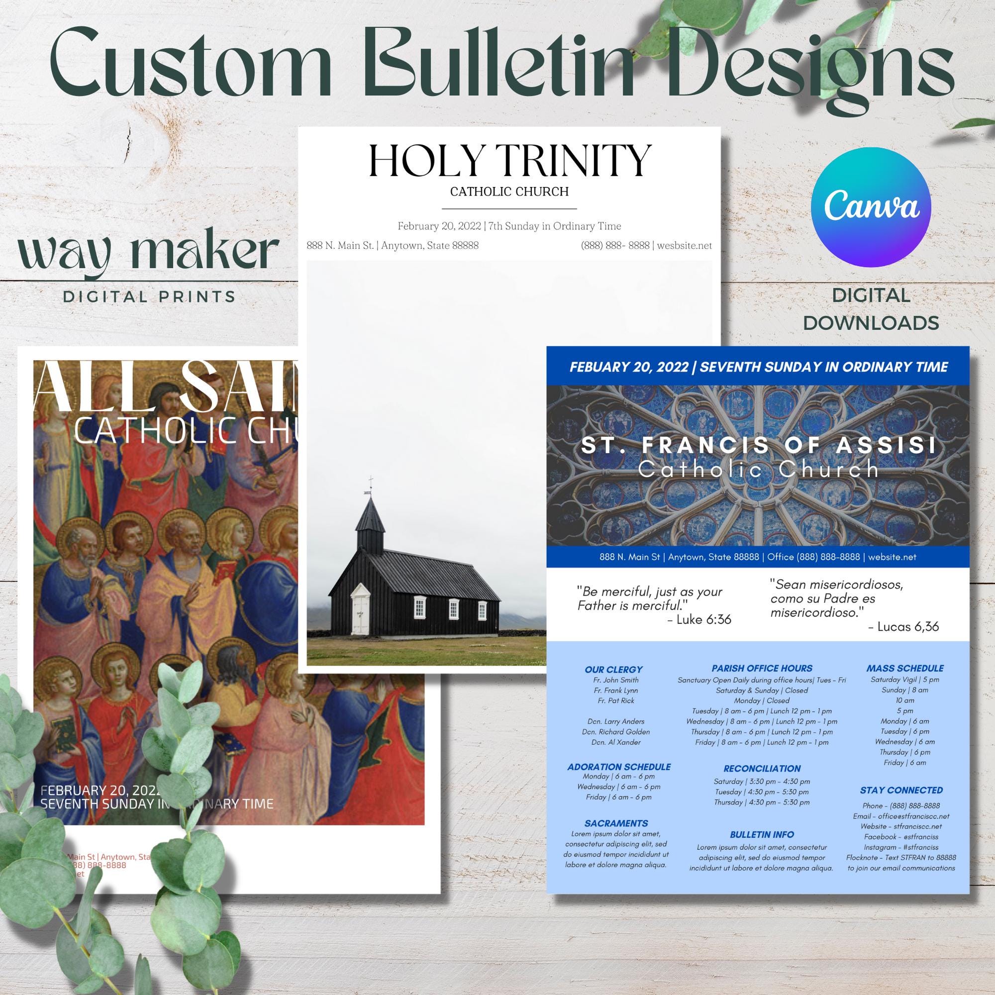 Custom Bulletin Template, Church Bulletin, Catholic Bulletin, Digital Download, Christian Bulletin, Canva, Canva Template, Instant Download