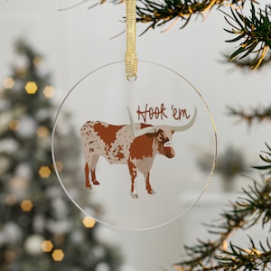 Longhorn Acrylic Ornaments | 1, 5, and 10 piece bundles |  Digitally Hand Drawn | Christmas Ornament