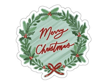Merry Christmas Wreath Sticker | 4 sizes