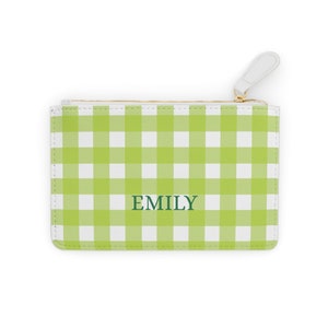 Cartera de mano personalizada con cuadros vichy color lima, 6,3" x 4"