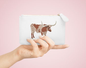 Longhorn Cattle, Personalized Name Mini Clutch Bag, 6.3"x4"