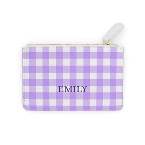 Mini bolso de mano personalizado de cuadros escoceses de lavanda de 6,3" x 4"