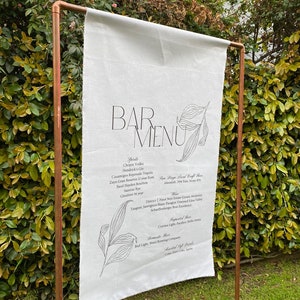 Bar menu for weddings / special events, linen menu sign, wedding bar menu, menu sign, menu signage, baby shower menu sign, events menu sign