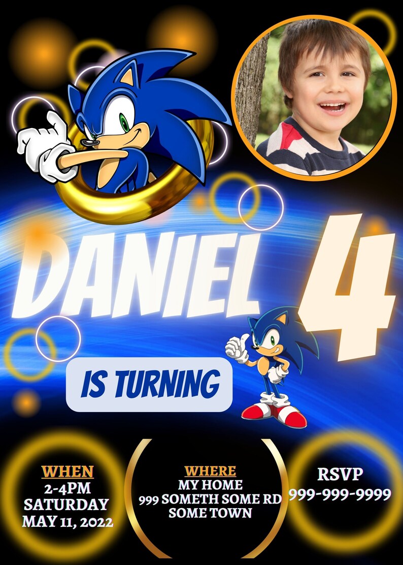 Editable Sonic Birthday Invitation With a Photo Sonic the Hedgehog