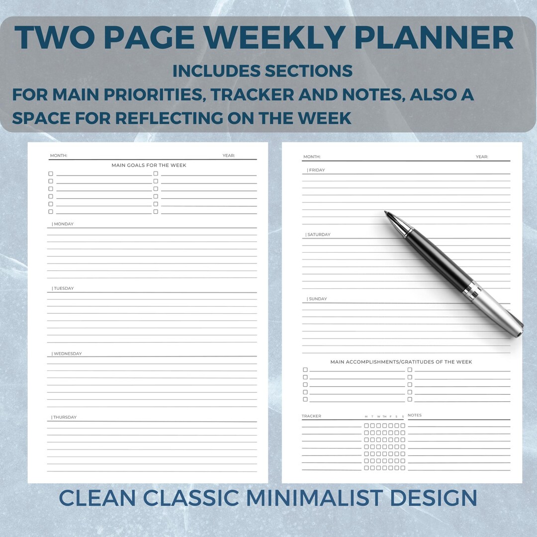 Undated Weekly Planner Pages: Minimalist A4, A5, US Letter (PDF) - Etsy
