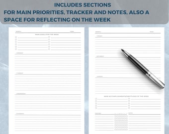 UNDATED Weekly pages for the organizer 2025 year Undated Weekly Planner Pages – A4, A5 & US Letter Sizes
