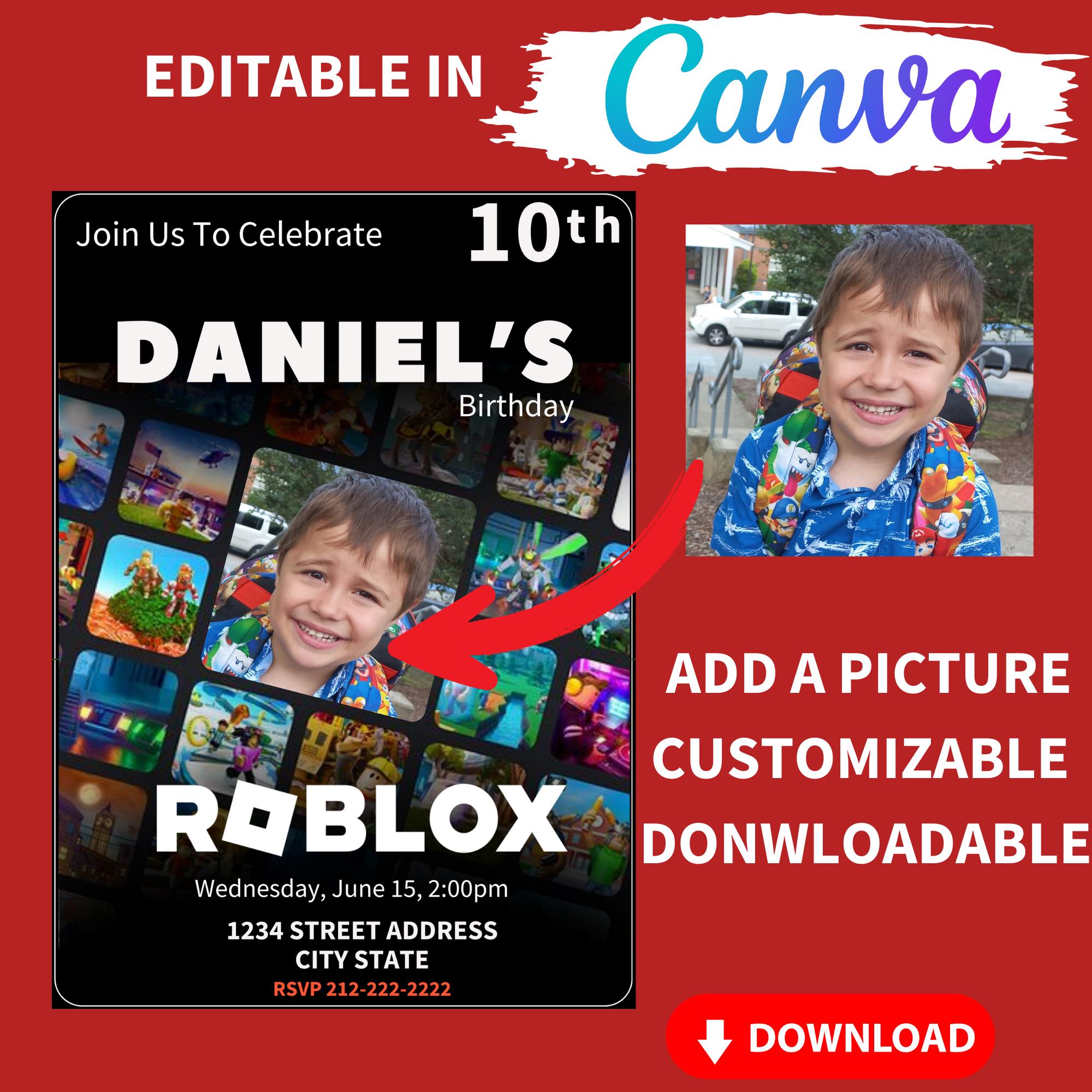 Roblox Birthday Invitation Boy, Editable Canva Template, Personalized ...